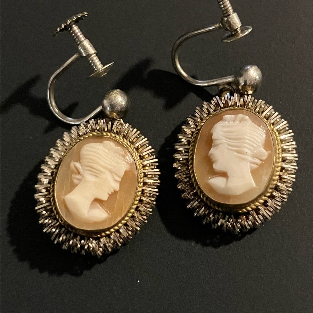 Vintage Cameo Earrings with Gold Accents